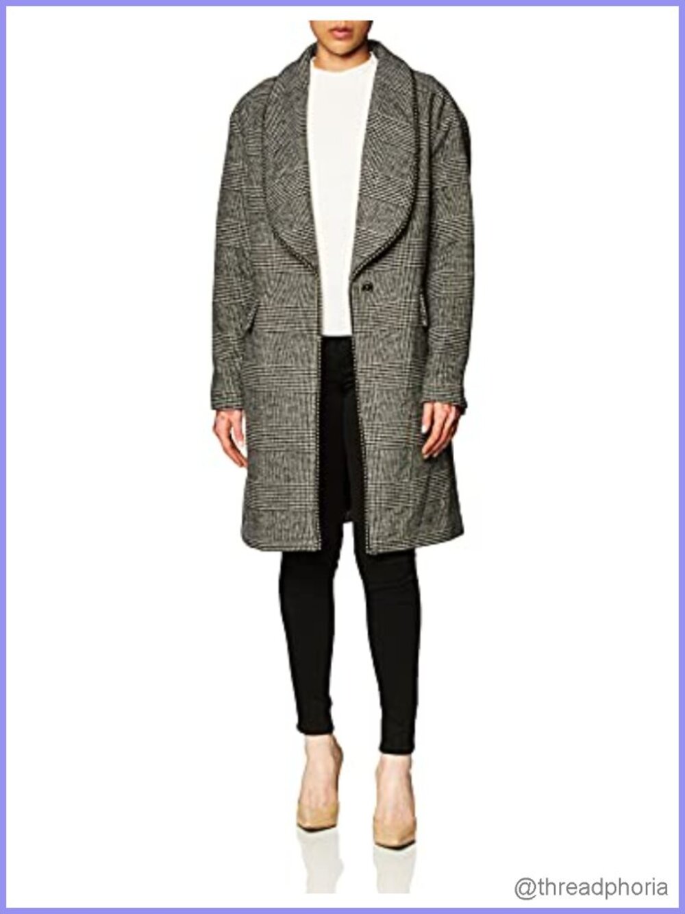 Wool Blend Coat with Faux Leather Elbow Pads Pearl Detail Button Closure